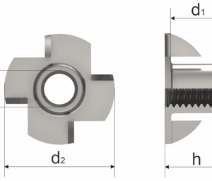 A2 M5 X 8 X 17 (4 Pronged) Drive-In Nut / T-Nut