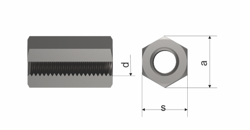 A2 M16 X 40 Hex Rod Connector Nut